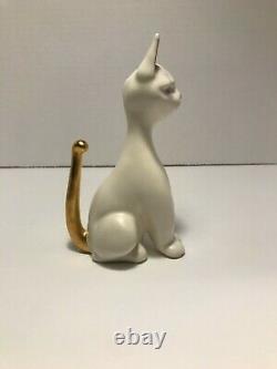Rare 1961 KAY FINCH Sitting GOLD/WHITE Cat Figurine MADE IN CALIFORNIA 5 1/2 in