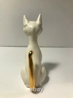 Rare 1961 KAY FINCH Sitting GOLD/WHITE Cat Figurine MADE IN CALIFORNIA 5 1/2 in