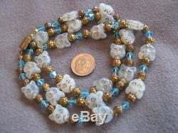 Rare 27.5 Necklace Vintage Art Deco Czech Cat Beads Opalescent Glass