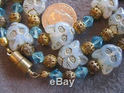 Rare 27.5 Necklace Vintage Art Deco Czech Cat Beads Opalescent Glass