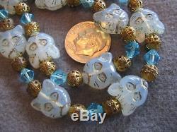 Rare 27.5 Necklace Vintage Art Deco Czech Cat Beads Opalescent Glass