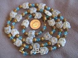 Rare 27.5 Necklace Vintage Art Deco Czech Cat Beads Opalescent Glass