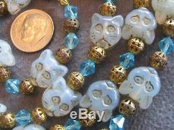 Rare 27.5 Necklace Vintage Art Deco Czech Cat Beads Opalescent Glass