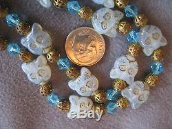 Rare 27.5 Necklace Vintage Art Deco Czech Cat Beads Opalescent Glass