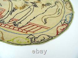 Rare Antique Art Deco Cat & Mouse Embroidered Linen Pillowcase France 1925