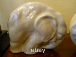 Rare Antique Art Deco Cream Glaze Pottery Elephant Bookends Awesome Shape