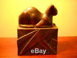 Rare Antique Art Deco Pompeian Bronze Egyptian Cat Bookend Great Bronze Patina