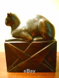 Rare Antique Art Deco Pompeian Bronze Egyptian Cat Bookend Great Bronze Patina