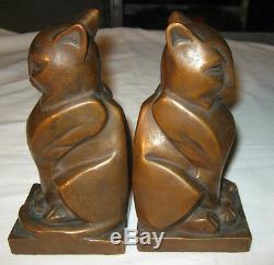 Rare Antique Bronze Clad Art Deco Egyptian Gothic Medieval Cat Statue Bookends