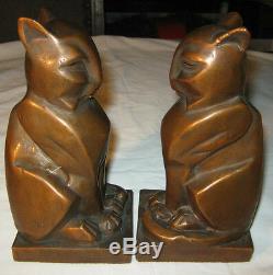 Rare Antique Bronze Clad Art Deco Egyptian Gothic Medieval Cat Statue Bookends