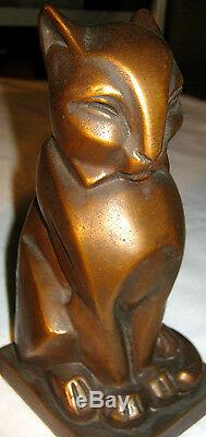 Rare Antique Bronze Clad Art Deco Egyptian Gothic Medieval Cat Statue Bookends