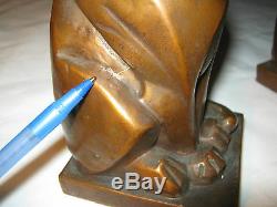 Rare Antique Bronze Clad Art Deco Egyptian Gothic Medieval Cat Statue Bookends