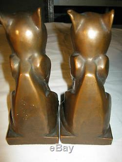 Rare Antique Bronze Clad Art Deco Egyptian Gothic Medieval Cat Statue Bookends