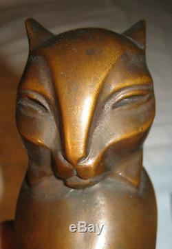 Rare Antique Bronze Clad Art Deco Egyptian Gothic Medieval Cat Statue Bookends