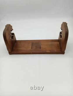 Rare Antique Carved Wooden Expandable Art Deco Panther Cat With Prey Bookends