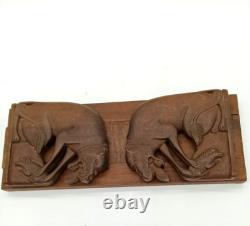 Rare Antique Carved Wooden Expandable Art Deco Panther Cat With Prey Bookends