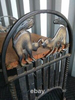 Rare Antique Cast Iron Bench Cat on fence in Original Paint fine condition