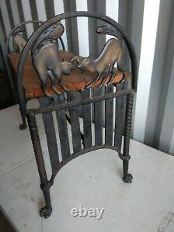 Rare Antique Cast Iron Bench Cat on fence in Original Paint fine condition