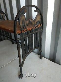 Rare Antique Cast Iron Bench Cat on fence in Original Paint fine condition