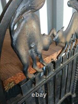 Rare Antique Cast Iron Bench Cat on fence in Original Paint fine condition