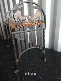 Rare Antique Cast Iron Bench Cat on fence in Original Paint fine condition