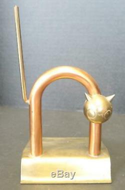 Rare Art Deco Walter Von Nessen Brass and Copper Cat Statue Doorstop