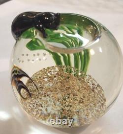 Rare Correia Studio Art Glass Paperweight Cat Perched Over Fishbowl