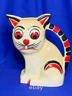 Rare Erphila Art Deco Czech Pottery Sitting Cat pitcher 920