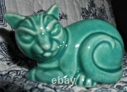 Rare Homer Laughlin HLco Harlequin Cat Figurine Spruce Green Glaze 1940 Novelty