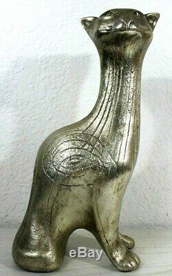 Rare Jaru Pottery Egyptian Cat Sculpture Mid Century Modern Metallic Art Deco
