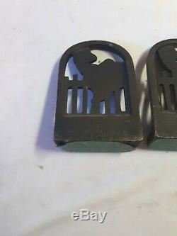 Rare March Girl Cast Iron Bookends with Terrier Dog & Cat Art Deco Era. Pre-owned