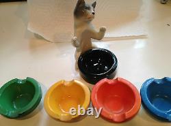 Rare Porcelain Cat Ashtray Holder & 5 Ashtrays-erphila-germany Vintage Art Deco