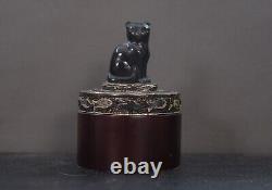 Rare Sajen 925 Sterling Obsidian Black Cat Trinket Box