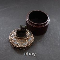 Rare Sajen 925 Sterling Obsidian Black Cat Trinket Box