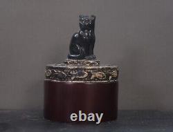 Rare Sajen 925 Sterling Obsidian Black Cat Trinket Box