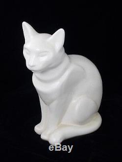 Rare Superb French Art Deco Crackle Wear Pottery Cat Figure By Longwy France