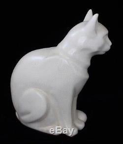 Rare Superb French Art Deco Crackle Wear Pottery Cat Figure By Longwy France