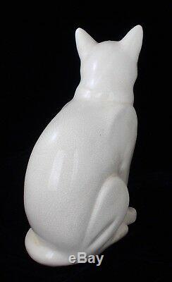 Rare Superb French Art Deco Crackle Wear Pottery Cat Figure By Longwy France