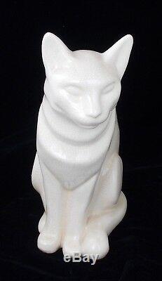 Rare Superb French Art Deco Crackle Wear Pottery Cat Figure By Longwy France