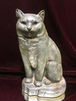 Rare VTG. Painted Cast Stone CAT DOORSTOP Art Deco