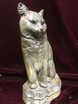 Rare VTG. Painted Cast Stone CAT DOORSTOP Art Deco