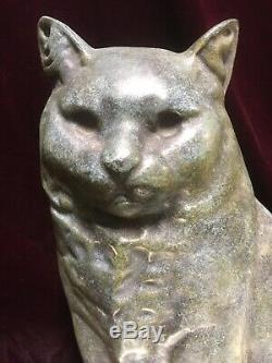 Rare VTG. Painted Cast Stone CAT DOORSTOP Art Deco