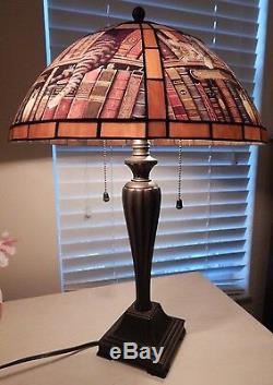 Rare Wysocki Bronze Stained Glass Cat Lamp FREDERICK THE LITERATE Tiffany Style