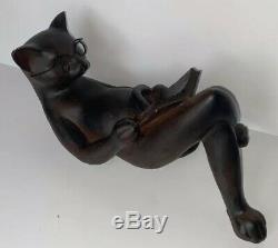 Reading Cat Cast Resin Sculpture Figurine Statue Young's Inc 13 Book Glasses