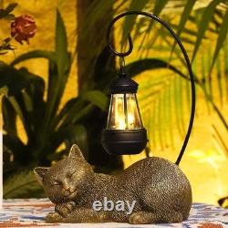 Resin Cat Statue with Solar Lantern, Eye-catching Lantern (Gold)