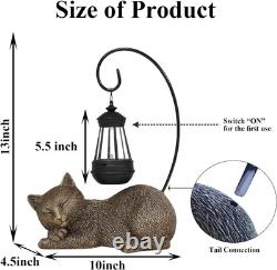 Resin Cat Statue with Solar Lantern, Eye-catching Lantern (Gold)
