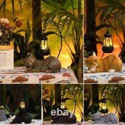 Resin Cat Statue with Solar Lantern, Eye-catching Lantern (Gold)
