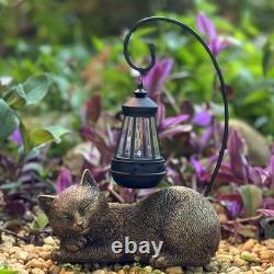 Resin Cat Statue with Solar Lantern, Eye-catching Lantern (Gold)