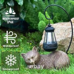 Resin Cat Statue with Solar Lantern, Eye-catching Lantern (Gold)