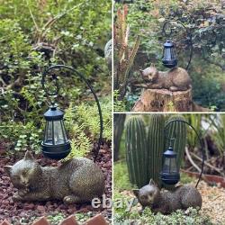 Resin Cat Statue with Solar Lantern, Eye-catching Lantern (Gold)